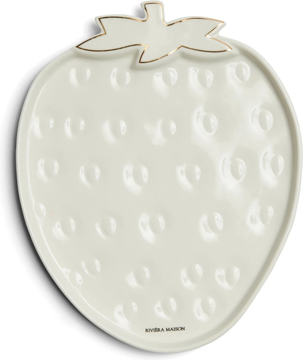 Riviera Maison Serveerschaal Aardbei, Zomers Serveerbord Voor Fruit - Tasty Strawberry Serving Dish - Wit / Goud - Porselein - 1 Stuk 1 Riviera Maison Serveerschaal Aardbei, Zomers Serveerbord Voor Fruit - Tasty Strawberry Serving Dish - Wit / Goud - Porselein - 1 Stuk