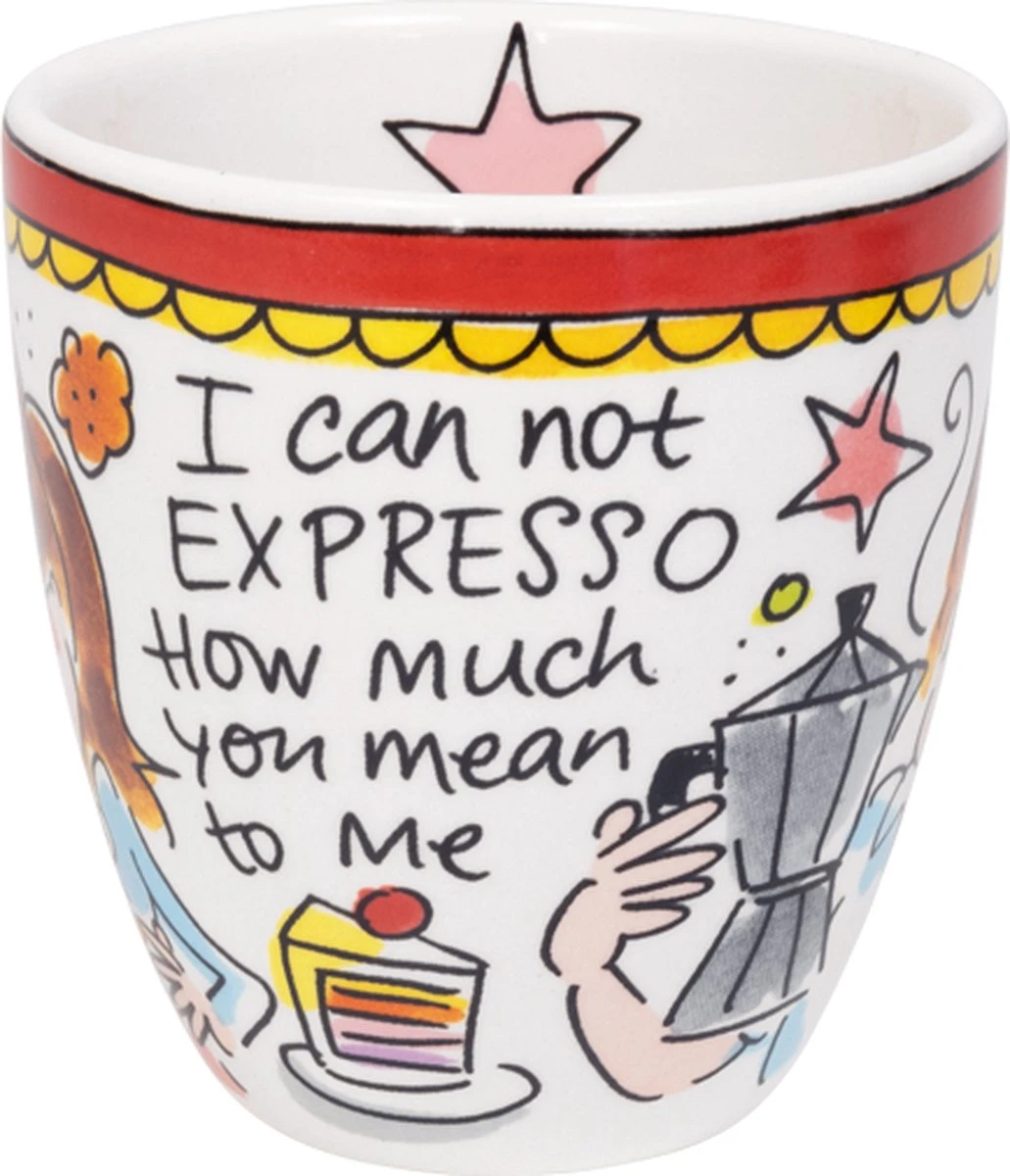 Blond Amsterdam, Even Bijkletsen Mini Mok Rode Rand Zonder Oor, 0,2L 1 Blond Amsterdam, Even Bijkletsen Mini Mok Rode Rand Zonder Oor, 0,2L