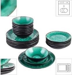 Merkloos Combiservies, 24-delig Coco Tafelservies Van Aardewerk, Raku Glazuur Effect Serviesset, Bevat Mueslikommen, Dessertborden En Dinerborden Voor 8 Personen In Vintage Look, Groen -Serviesselectie Winkel 1161x1200