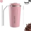 Thermosbeker - Koffiebeker To Go - Travel Mug - Dubbelwandig, RVS & Lekvrij - Thermosbeker Koffie - 380 ML – Roze