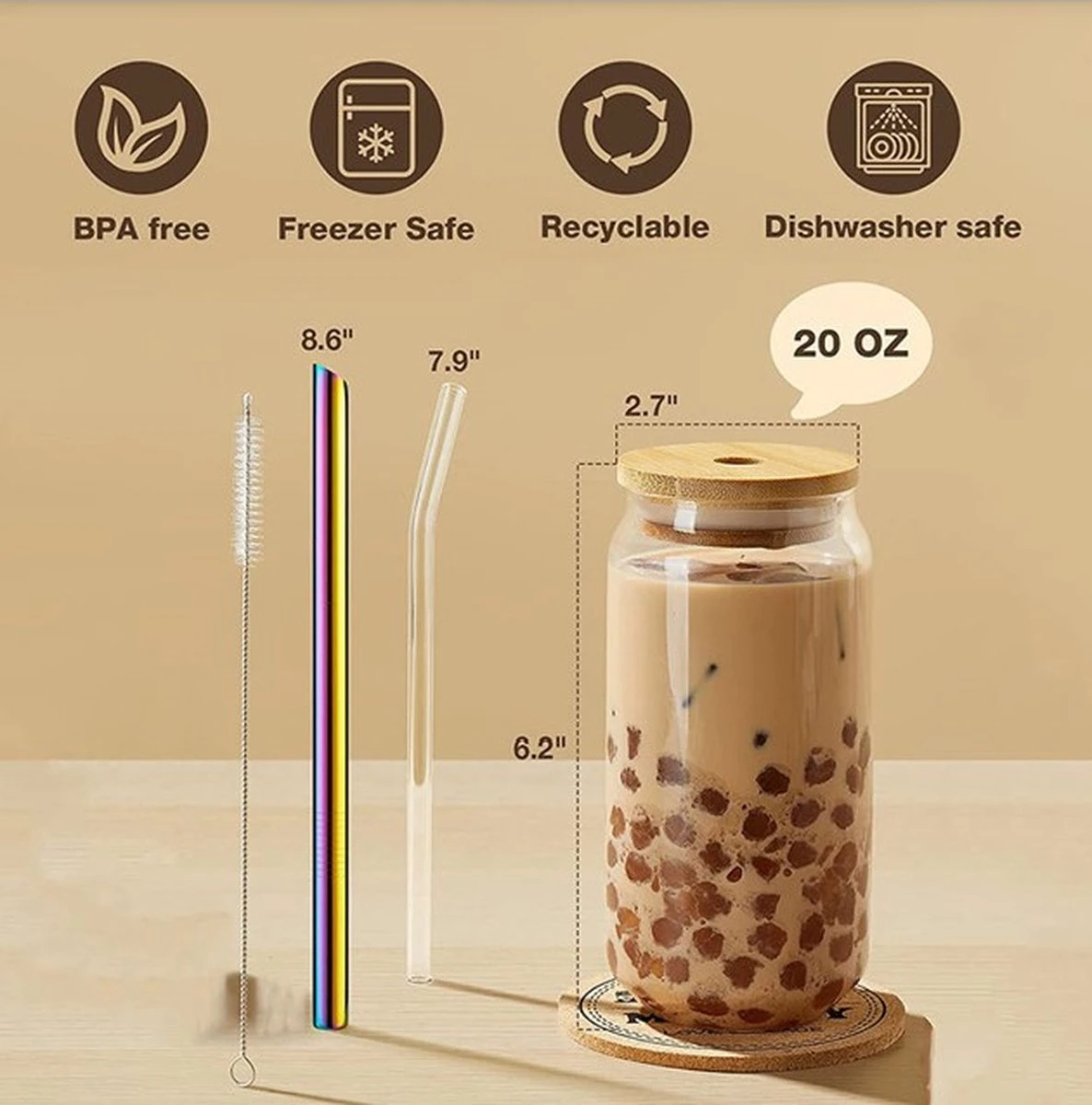 Bubble Tea Beker - Inclusief Stalen Bubble Tea Rietje - 0,5 L - Herbruikbaar - Boba 4 Bubble Tea Beker - Inclusief Stalen Bubble Tea Rietje - 0,5 L - Herbruikbaar - Boba - Afbeelding 4