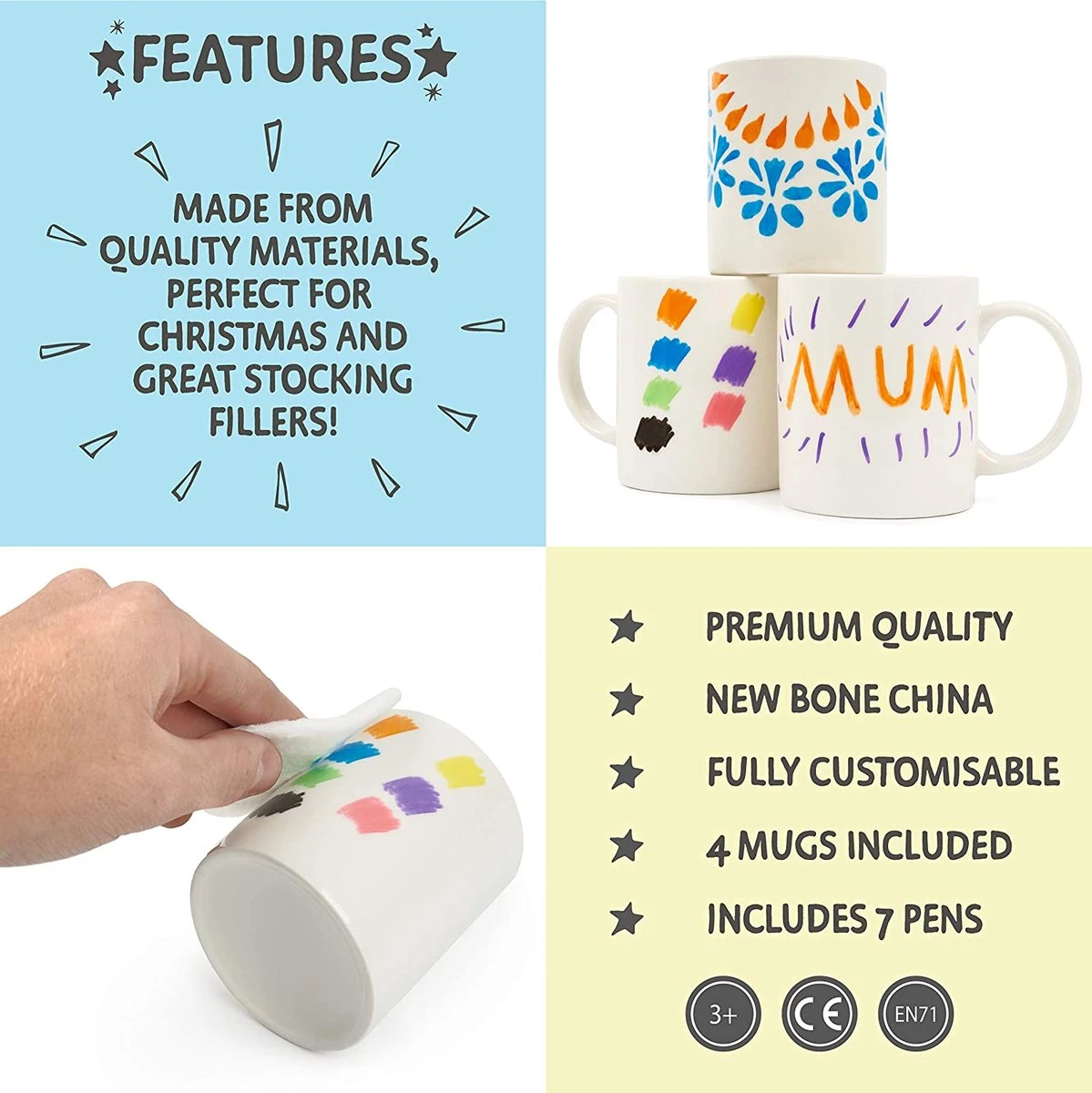 TWIDDLERS Doe-Het-Zelf Mokken Beschilderen Pakket Met 4 Mokken & 7 Keramiekstiften - Decoreer Je Eigen Mok Knutselproject Voor Kinderen - Mooi Als Cadeau Voor Moederdag/Vaderdag 5 TWIDDLERS Doe-Het-Zelf Mokken Beschilderen Pakket Met 4 Mokken & 7 Keramiekstiften - Decoreer Je Eigen Mok Knutselproject Voor Kinderen - Mooi Als Cadeau Voor Moederdag/Vaderdag - Afbeelding 5