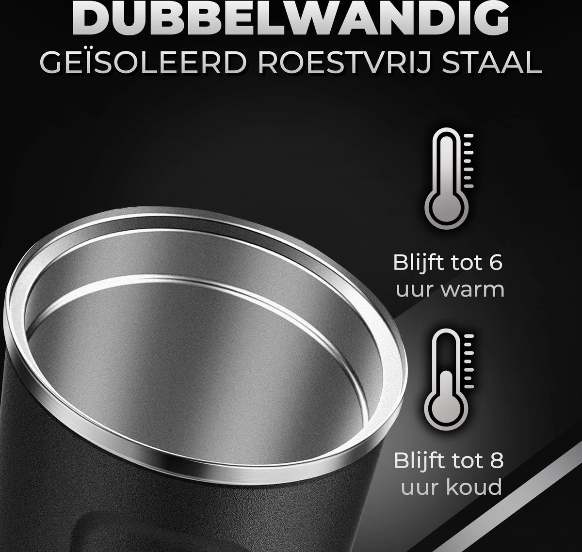 Volcan RVS Koffiebeker To Go Met Sleeve - Thermosbeker - Theebeker - Coffee - Zwart 7 Volcan RVS Koffiebeker To Go Met Sleeve - Thermosbeker - Theebeker - Coffee - Zwart - Afbeelding 7