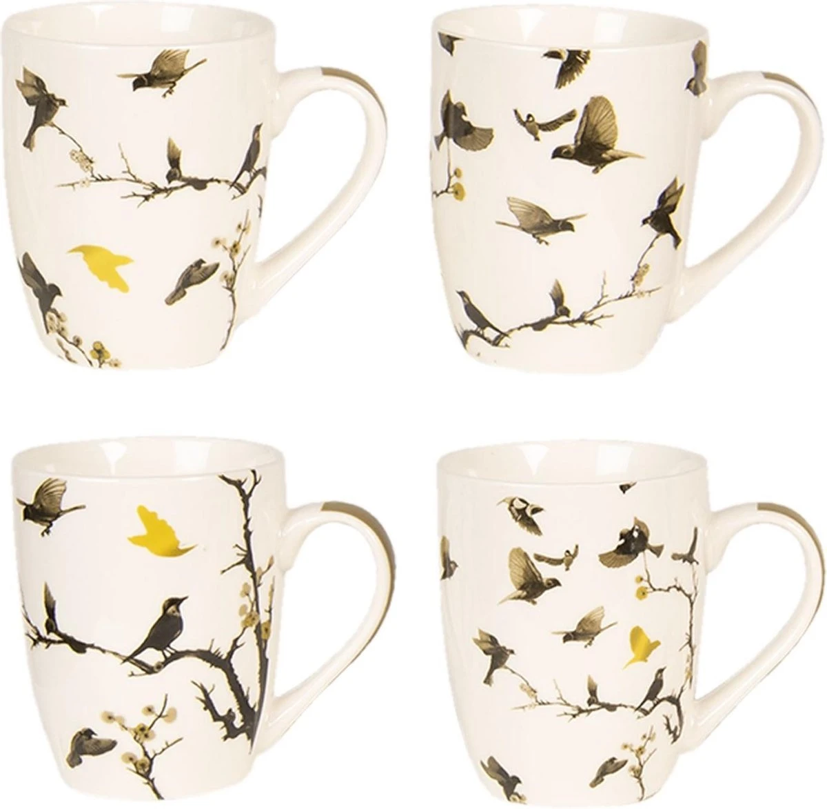 Clayre & Eef Mokken Set Van 4 300 Ml Beige Bruin Porselein Rond Vogels Koffiemok Cadeau Voor Haar Theemok 1 Clayre & Eef Mokken Set Van 4 300 Ml Beige Bruin Porselein Rond Vogels Koffiemok Cadeau Voor Haar Theemok