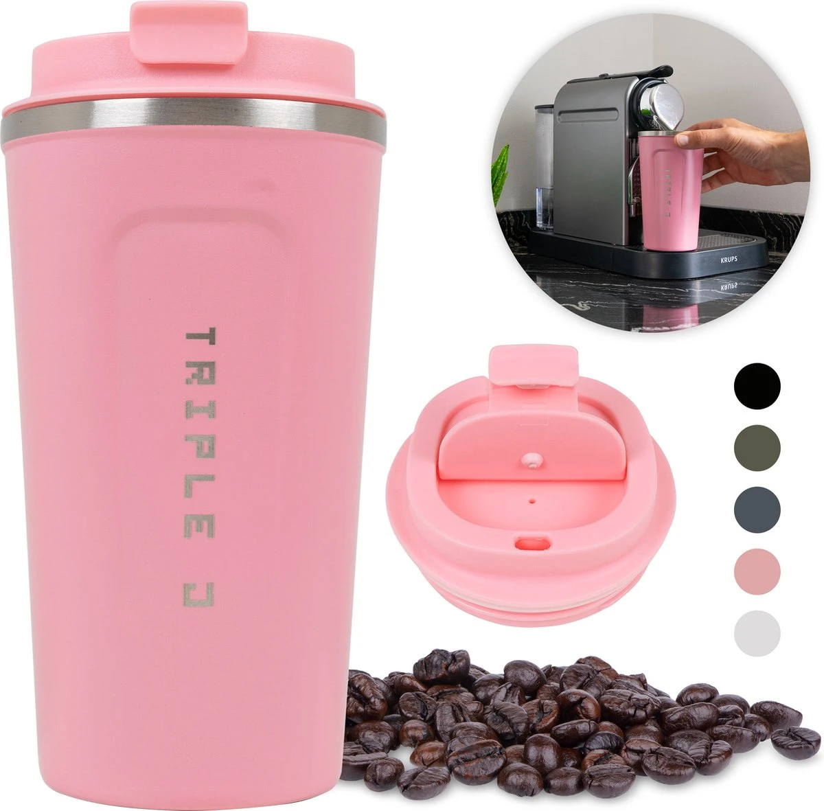 Triple J® Koffiebeker To Go - Thermosbeker - BPA & Lekvrij - 510ml - Roze 1 Triple J® Koffiebeker To Go - Thermosbeker - BPA & Lekvrij - 510ml - Roze
