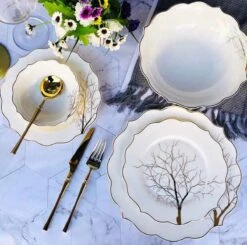 Serviesset 6 Persoons, 25 Delig Wit Met Een Gouden Rand