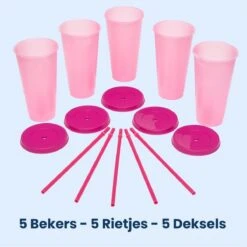 Herbruikbare Bekers Met Rietje En Deksel Van Plastic – Starbucks Design – Drinkbekers Met Rietje – Kleur Veranderende Beker – 5 Pack -Serviesselectie Winkel 1200x1198 22