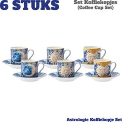 Karaca - Astrologisch Coffee Cup Set Voor 6 - Romantische Koffieliefhebbers - Espresso Mokken Set - Espresso Mok - Turkse Koffie - Valentijn Cadeau - Gift Box