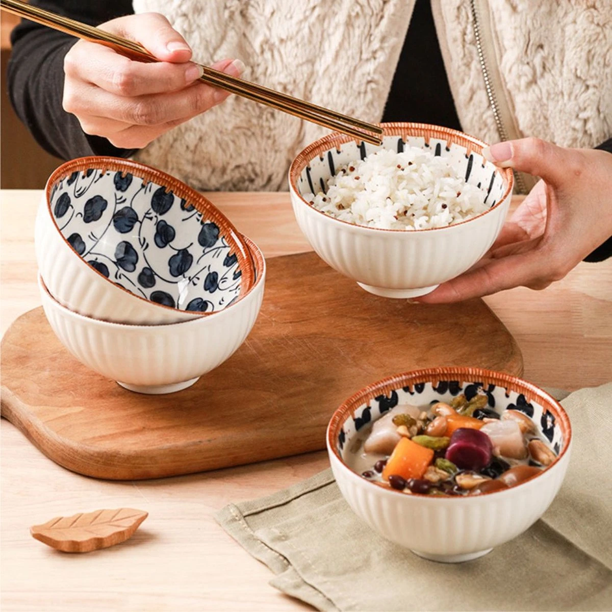 Winkrs - Servies Set Met 6 Kommetjes - Keramiek - Chinese Kommen Voor Rijst, Saus, Hapjes Etc. 2 Winkrs - Servies Set Met 6 Kommetjes - Keramiek - Chinese Kommen Voor Rijst, Saus, Hapjes Etc. - Afbeelding 2