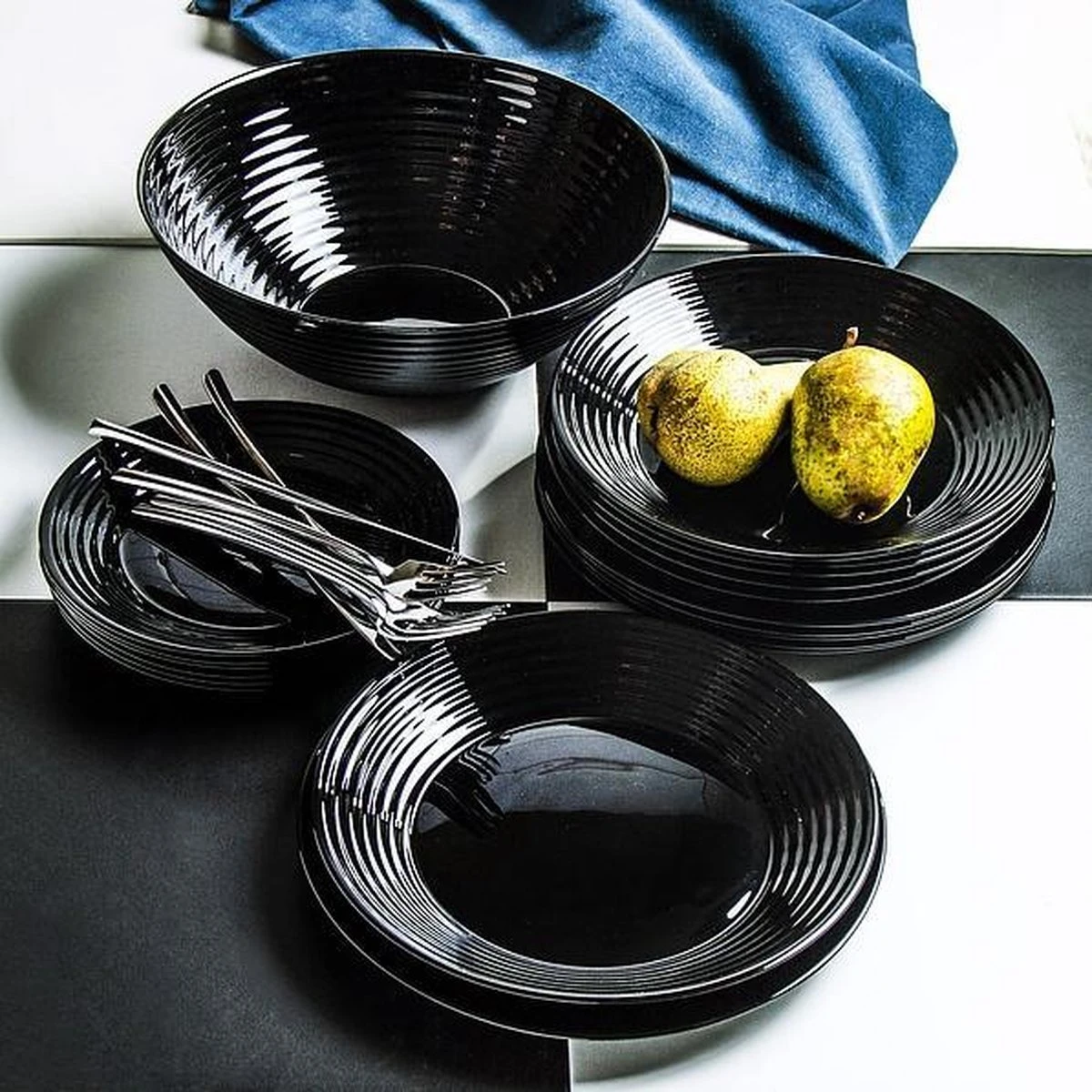 Luminarc Harena Serviesset - Zwart - 19-delig - 6 Persoons 7 Luminarc Harena Serviesset - Zwart - 19-delig - 6 Persoons - Afbeelding 7