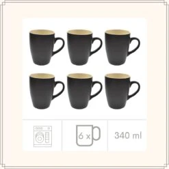 OTIX Koffiekopjes - Met Oor - Set Van 6 - Theekoppen - 340ml - Zwart - Keramiek -Serviesselectie Winkel 1200x1200 427