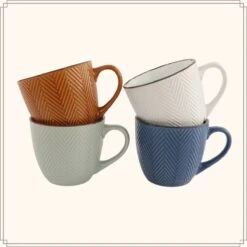 OTIX Koffiekopjes - Met Oor - Set Van 4 - Verschillende Kleuren - Aardewerk - 250 Ml -Serviesselectie Winkel 1200x1200 436