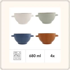 OTIX Soepkommen - Met Oor - Set Van 4 - Verschillende Kleuren - Aardewerk - 680 Ml -Serviesselectie Winkel 1200x1200 460