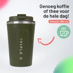 Triple J® Koffiebeker To Go - Thermosbeker - BPA & Lekvrij - 380ml - Groen -Serviesselectie Winkel 1200x1200 649