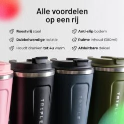 Triple J® Koffiebeker To Go - Thermosbeker - BPA & Lekvrij - 380ml - Groen -Serviesselectie Winkel 1200x1200 650