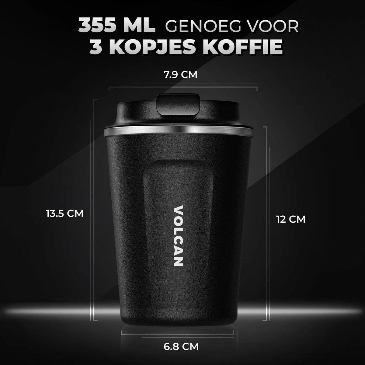 Volcan RVS Koffiebeker To Go - Thermosbeker - Theebeker - Coffee - Zwart 2 Volcan RVS Koffiebeker To Go - Thermosbeker - Theebeker - Coffee - Zwart - Afbeelding 2