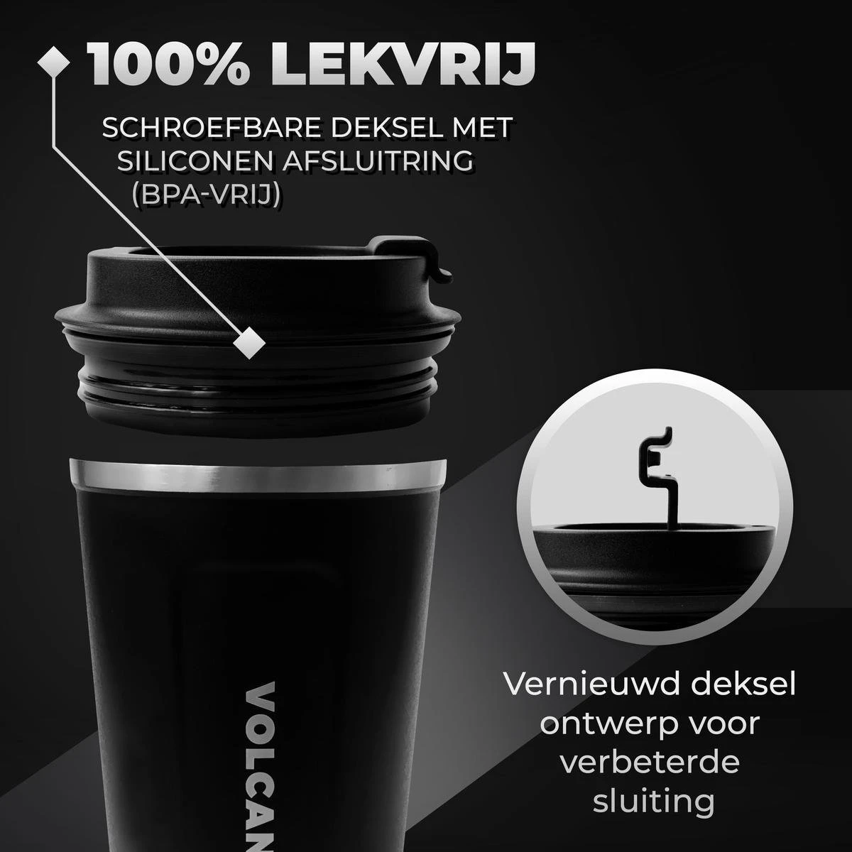 Volcan RVS Koffiebeker To Go - Thermosbeker - Theebeker - Coffee - Zwart 3 Volcan RVS Koffiebeker To Go - Thermosbeker - Theebeker - Coffee - Zwart - Afbeelding 3