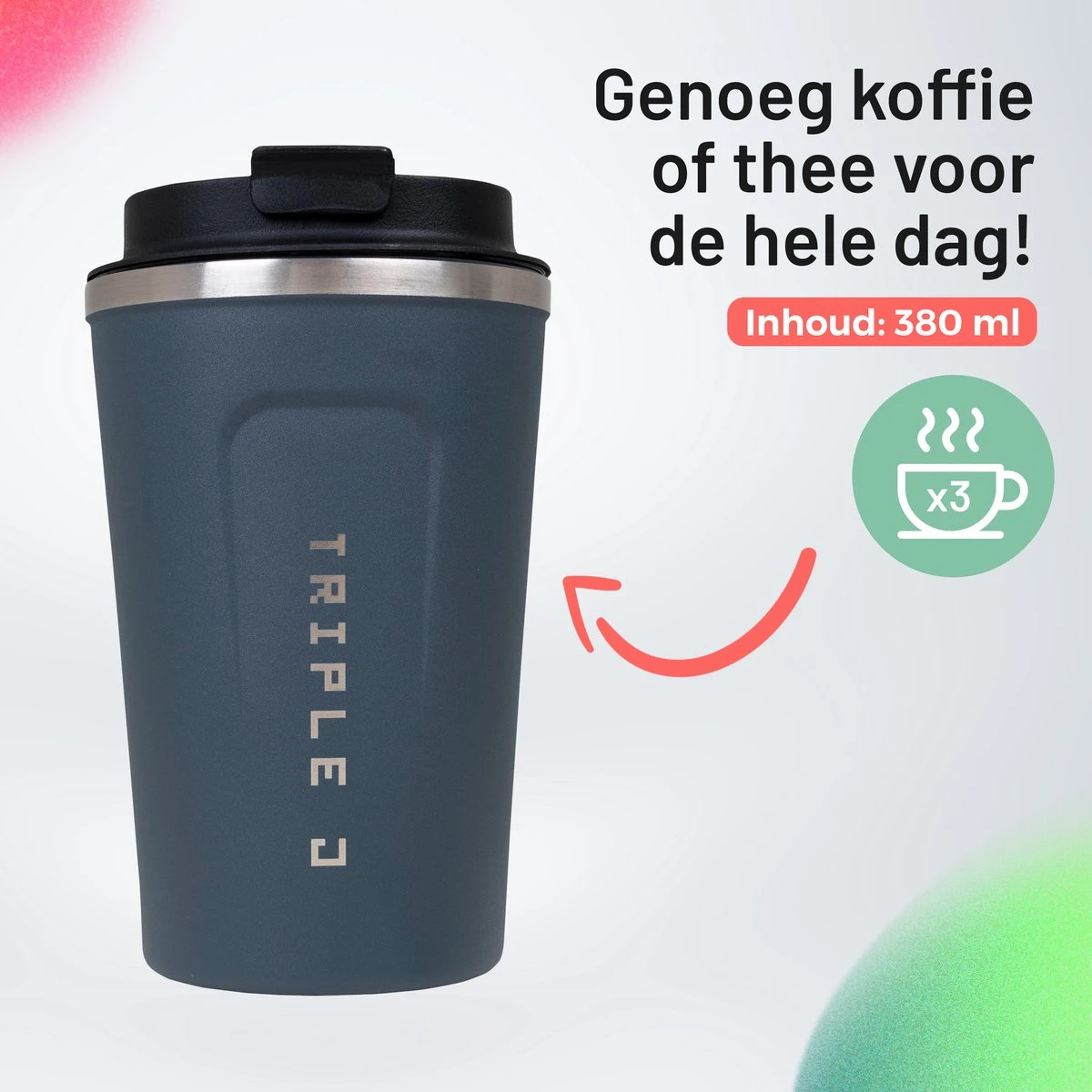 Triple J® Koffiebeker To Go - Thermosbeker - BPA & Lekvrij - 380ml - Blauw 4 Triple J® Koffiebeker To Go - Thermosbeker - BPA & Lekvrij - 380ml - Blauw - Afbeelding 4