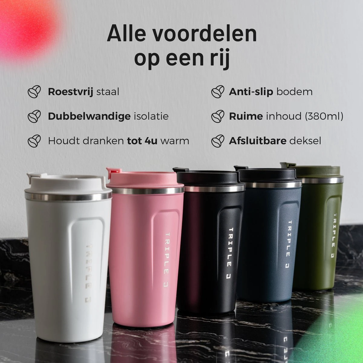 Triple J® Koffiebeker To Go - Thermosbeker - BPA & Lekvrij - 510ml - Groen 3 Triple J® Koffiebeker To Go - Thermosbeker - BPA & Lekvrij - 510ml - Groen - Afbeelding 3