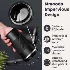 Mmoods Thermosbeker Voor Koffie En Thee 380ml - Koffiebeker To Go - Reisbeker Voor Auto - Herbruikbare Drinkfes Voor Warme En Koude Dranken - Ecologische Thermoskan Zwart Geschenk -Serviesselectie Winkel 1200x1200 738