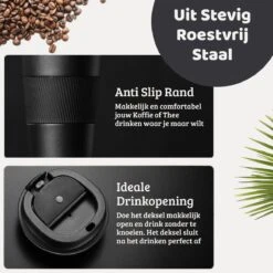 Mmoods Thermosbeker Voor Koffie En Thee 380ml - Koffiebeker To Go - Reisbeker Voor Auto - Herbruikbare Drinkfes Voor Warme En Koude Dranken - Ecologische Thermoskan Zwart Geschenk -Serviesselectie Winkel 1200x1200 740