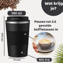 Mmoods Thermosbeker Voor Koffie En Thee 380ml - Koffiebeker To Go - Reisbeker Voor Auto - Herbruikbare Drinkfes Voor Warme En Koude Dranken - Ecologische Thermoskan Zwart Geschenk -Serviesselectie Winkel 1200x1200 742