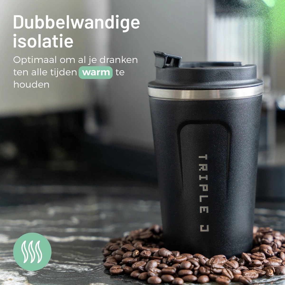 Triple J® Koffiebeker To Go - Thermosbeker - BPA & Lekvrij - 380ml - Zwart 6 Triple J® Koffiebeker To Go - Thermosbeker - BPA & Lekvrij - 380ml - Zwart - Afbeelding 6