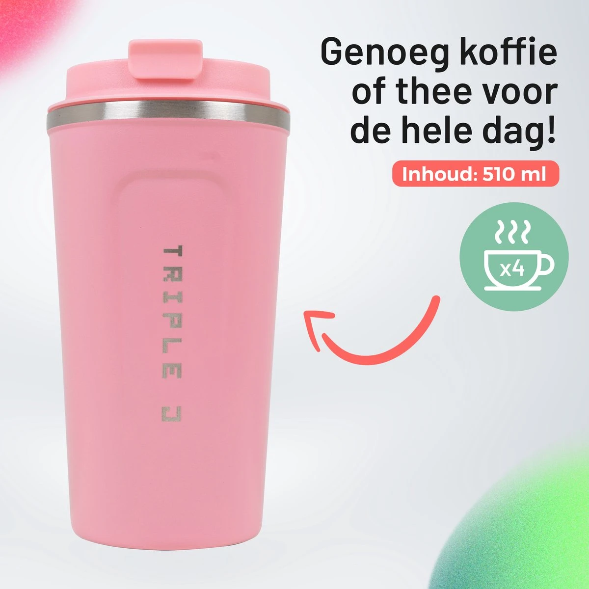 Triple J® Koffiebeker To Go - Thermosbeker - BPA & Lekvrij - 510ml - Roze 3 Triple J® Koffiebeker To Go - Thermosbeker - BPA & Lekvrij - 510ml - Roze - Afbeelding 3