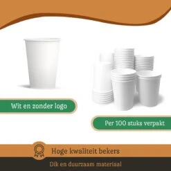Drinkbeker Wit - Koffiebeker - Kartonnen Beker - 265ml - 100 Stuks - Wegwerpbeker - Papieren Beker - To-Go -Serviesselectie Winkel 1200x1200 830
