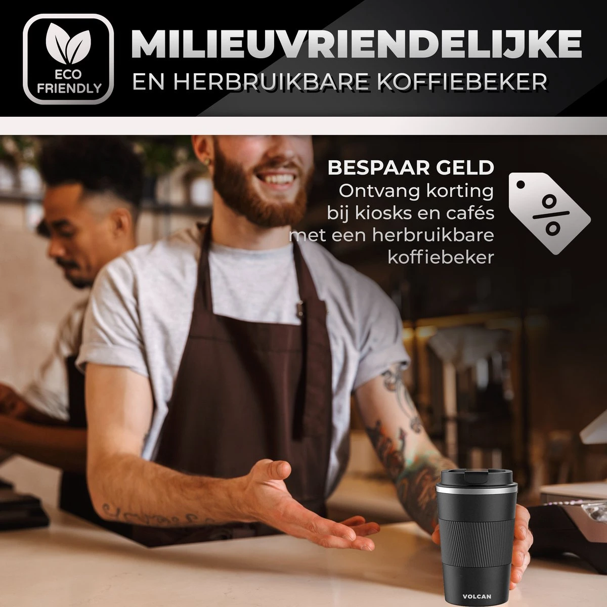 Volcan RVS Koffiebeker To Go Met Sleeve - Thermosbeker - Theebeker - Coffee - Zwart 5 Volcan RVS Koffiebeker To Go Met Sleeve - Thermosbeker - Theebeker - Coffee - Zwart - Afbeelding 5