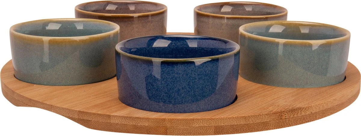Cosy & Trendy Serveerplank Bamboe Dia 25 Cm Met 5x Luxe Hapjes/saus/tapas Schaaltjes 1 Cosy & Trendy Serveerplank Bamboe Dia 25 Cm Met 5x Luxe Hapjes/saus/tapas Schaaltjes