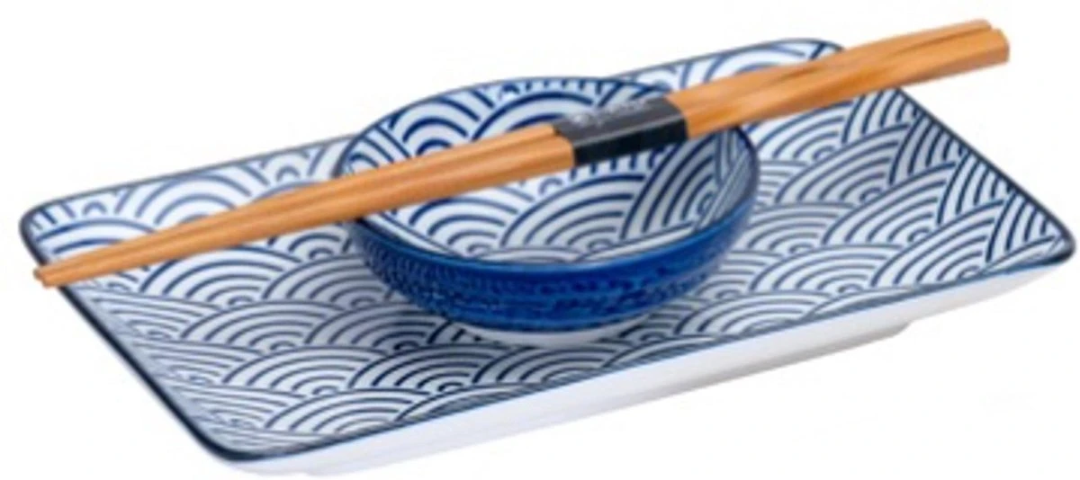 Tokyo Design Studio Nippon Blue Sushiserviesset - Porselein - 6 Delig - 2 Persoons 2 Tokyo Design Studio Nippon Blue Sushiserviesset - Porselein - 6 Delig - 2 Persoons - Afbeelding 2