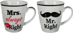 Mr Right En Mrs Always Right Beker Set Voor Hem En Haar - Cadeau Set/gift Set - Huwelijk/Bruiloft/Valentijnsdag