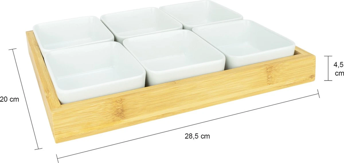 Krumble Borrelplank Met 6 Schaaltjes - Borrelplank - Tapasschaal - Serveerschaal Met Vakjes - Snackschaal - Snack- & Tappasschalen - Serveerplanken- Serveerschalen - Hout En Keramiek - 6 Delig Schaaltjes - Wit En Bruin 4 Krumble Borrelplank Met 6 Schaaltjes - Borrelplank - Tapasschaal - Serveerschaal Met Vakjes - Snackschaal - Snack- & Tappasschalen - Serveerplanken- Serveerschalen - Hout En Keramiek - 6 Delig Schaaltjes - Wit En Bruin - Afbeelding 4