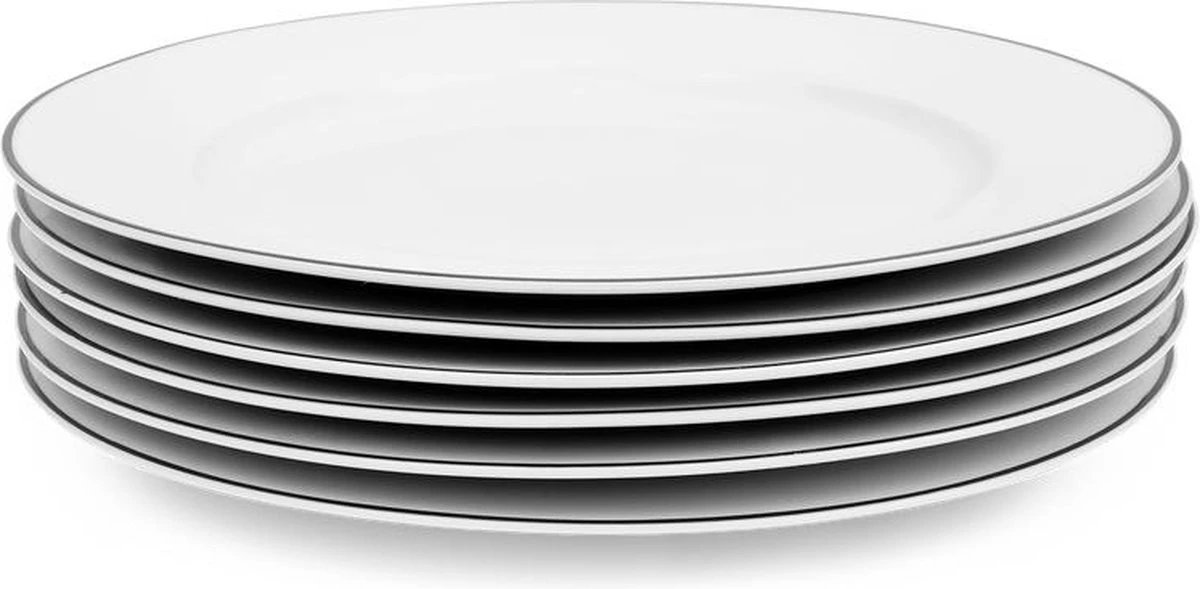 Serviesset Bordenset 6 Persoons 18 Delig - Wit Met Zwart Randje 4 Serviesset Bordenset 6 Persoons 18 Delig - Wit Met Zwart Randje - Afbeelding 4