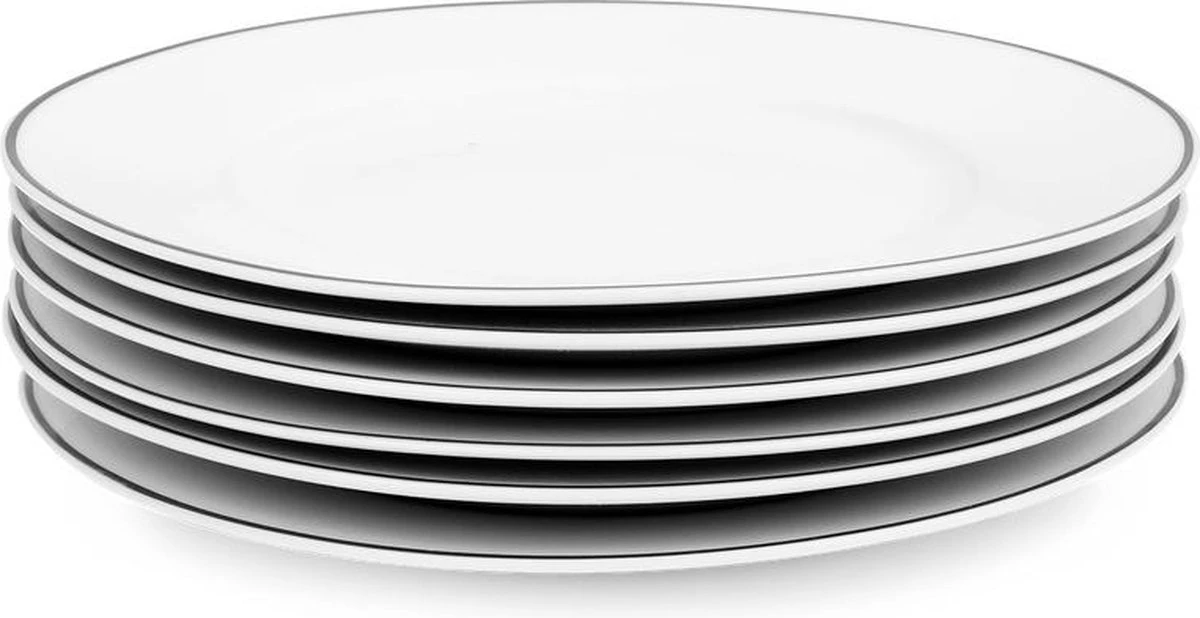 Serviesset Bordenset 6 Persoons 18 Delig - Wit Met Zwart Randje 2 Serviesset Bordenset 6 Persoons 18 Delig - Wit Met Zwart Randje - Afbeelding 2