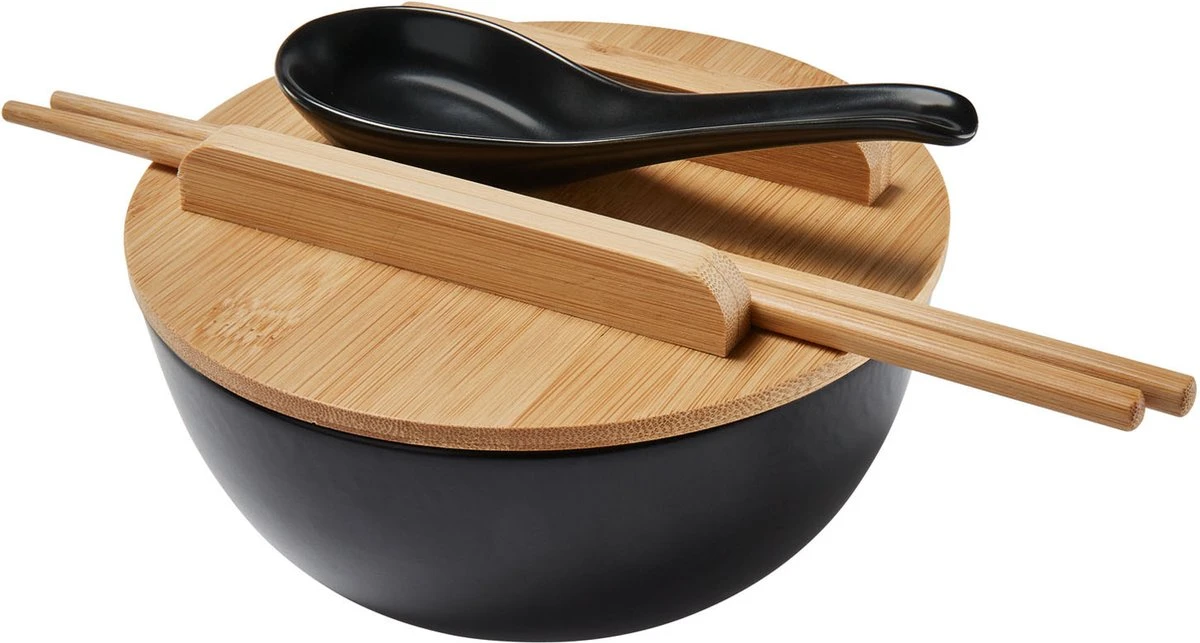 Ernesto Ramen Set Met Bamboe Deksel - Set: 5 Delig - Materiaal: Bamboe | Aardewerk - Kleur: Zwart - Voor Het Stijlvolle Ramen Genot - Aardewerk Lepel – In Traditionele Vorm - Met Bamboe Deksel Voor Het Warm Houden - Japanse Noodle Bowl Noodles 1 Ernesto Ramen Set Met Bamboe Deksel - Set: 5 Delig - Materiaal: Bamboe | Aardewerk - Kleur: Zwart - Voor Het Stijlvolle Ramen Genot - Aardewerk Lepel – In Traditionele Vorm - Met Bamboe Deksel Voor Het Warm Houden - Japanse Noodle Bowl Noodles