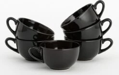 Lite-Body Hermes Soepkom Met Oor - Set Van 6 Stuks - 12 Cm/30 Cl - Aardewerk - Zwart Mat