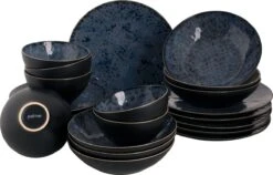 Palmer Serviesset Lester Stoneware 6-persoons 24-delig Zwart Blauw