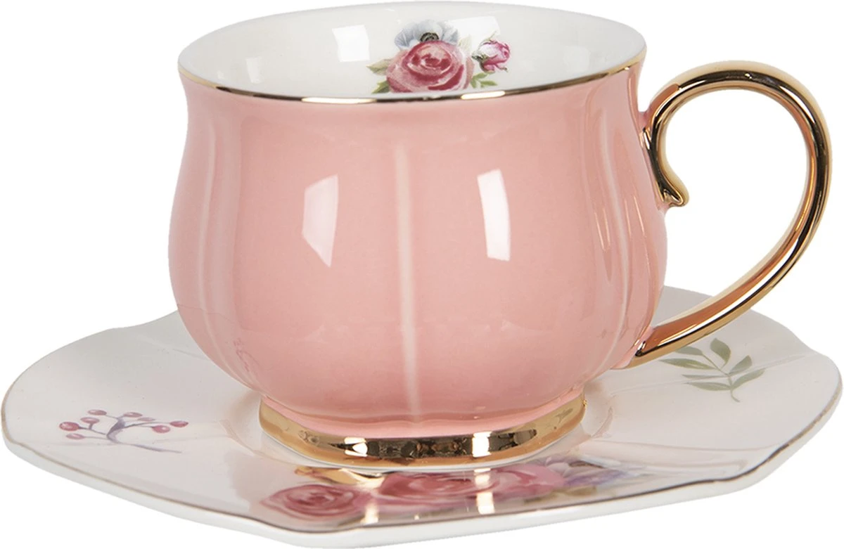 Clayre & Eef Kop En Schotel Set Van 6 250 Ml Meerkleurig Porselein Rond Bloemen Servies Cadeau Voor Haar Cappuccino 2 Clayre & Eef Kop En Schotel Set Van 6 250 Ml Meerkleurig Porselein Rond Bloemen Servies Cadeau Voor Haar Cappuccino - Afbeelding 2