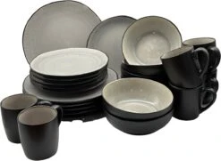 Serviesset 6 Personen - Evia Glacé - Lichgrijs / Zwart - 24-delig