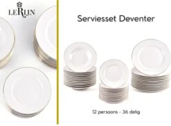 LeRijn® Serviesset Deventer 12 Persoons - 36 Delig - Licht Crème Wit Met Gouden Rand En Motief - Dinerborden - Soepborden - Dessertborden - Borden Servies - Bordenset