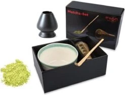 Merkloos Matcha Starter Set Compleet - Matcha Set - Matcha Thee Set Incl. Matcha Thee - Handgemaakt Matcha Kom - Chasen Houder Zwart - Bamboe Matcha Klopper En Maatschep - Complete Matcha Starter Set