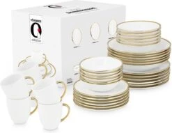 Vtwonen Serviesset - Wit/Goud - Porselein - 36-Delig -Serviesselectie Winkel 1200x930