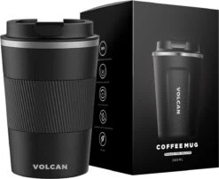 Volcan RVS Koffiebeker To Go Met Sleeve - Thermosbeker - Theebeker - Coffee - Zwart