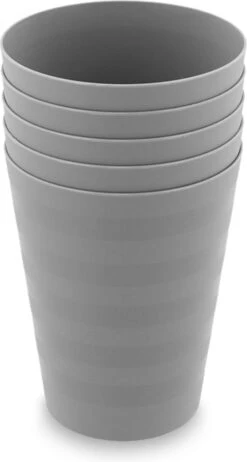 Luxe Herbruikbare Drinkbekers Van In Round – 5 Stuks – Grijs – Plastic / Kunststof – Drinkbeker Voor Volwassenen En Kinderen – Alternatief Voor Wegwerp Bekers – Drink Beker – Limonadeglazen Sapglazen – Camping Servies – Onbreekbare Glazen – Beerpong