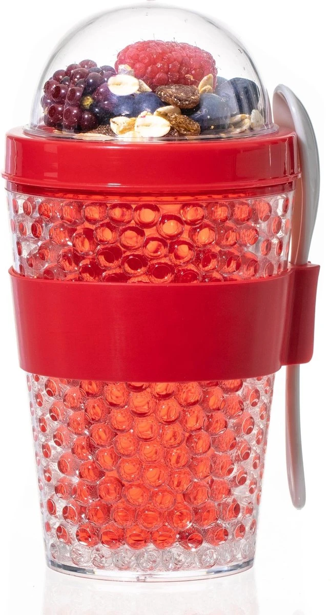 Sareva Muesli Beker - Met Lepel - Yoghurt 2 Go - Rood 1 Sareva Muesli Beker - Met Lepel - Yoghurt 2 Go - Rood