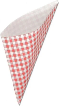 Papieren Frietzak - 30 Stuks - Kleine Patat Maat K14 - Boerenbont - Rode Ruitjes - Puntzak - Patatzak - Traktaties