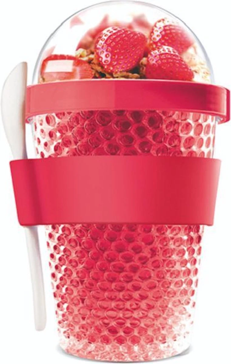 Sareva Muesli Beker - Met Lepel - Yoghurt 2 Go - Rood 7 Sareva Muesli Beker - Met Lepel - Yoghurt 2 Go - Rood - Afbeelding 7