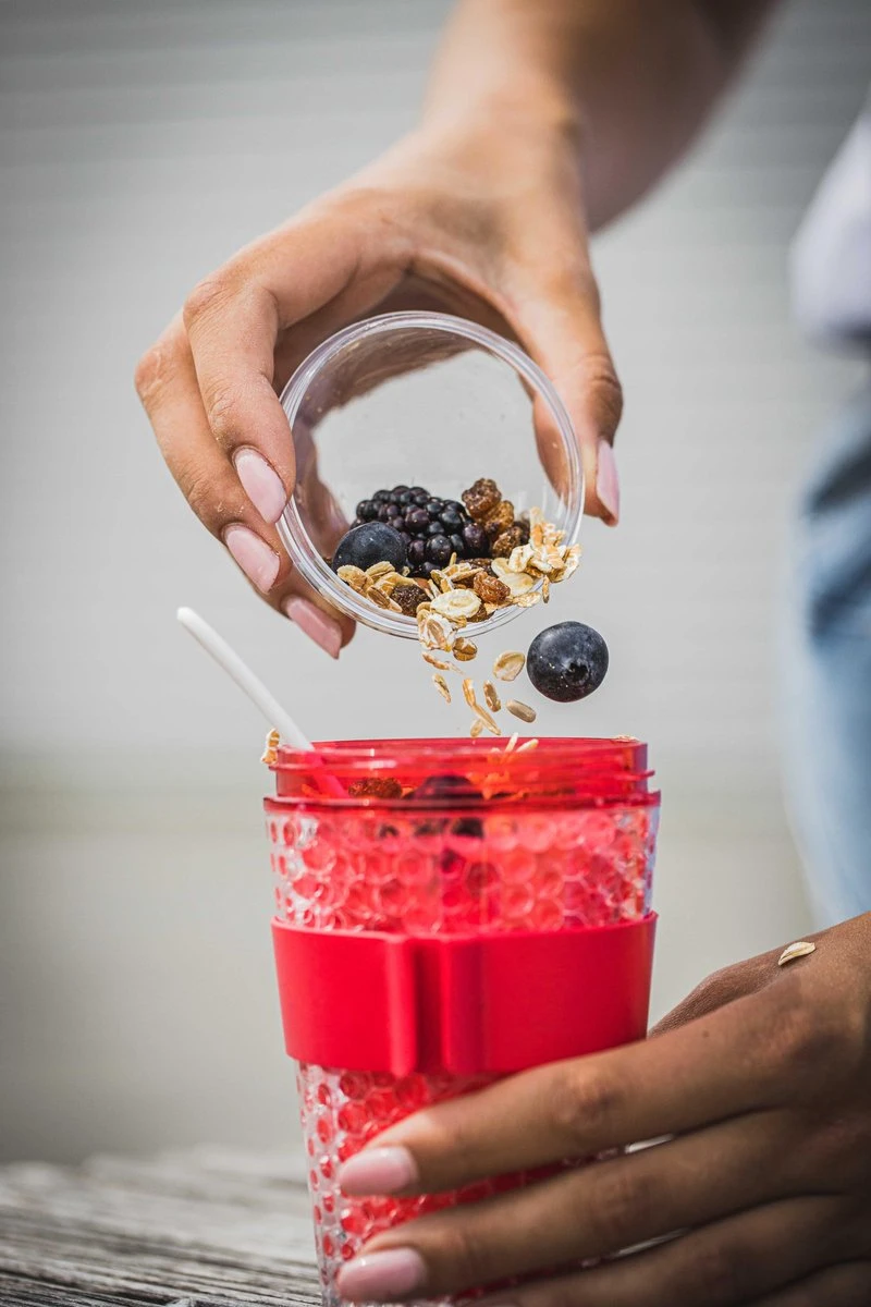 Sareva Muesli Beker - Met Lepel - Yoghurt 2 Go - Rood 5 Sareva Muesli Beker - Met Lepel - Yoghurt 2 Go - Rood - Afbeelding 5